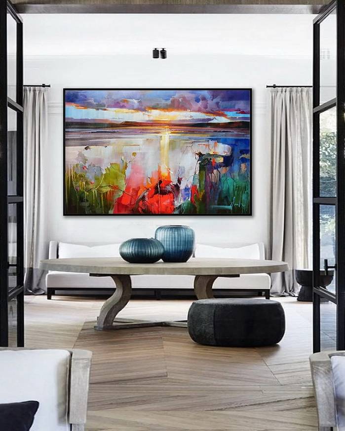 White Hand-painted Handmade Seascape Abstract Canvas Artwork KGZ8X