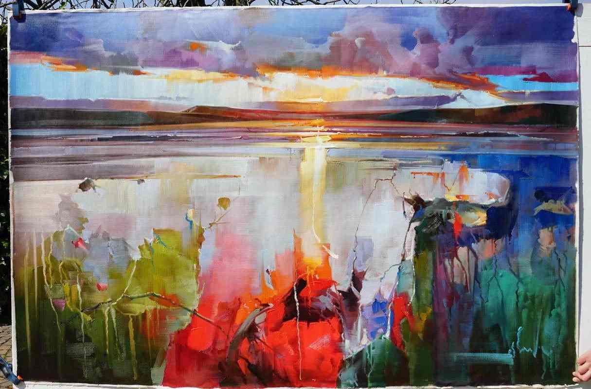 White Hand-painted Handmade Seascape Abstract Canvas Artwork KGZ8X