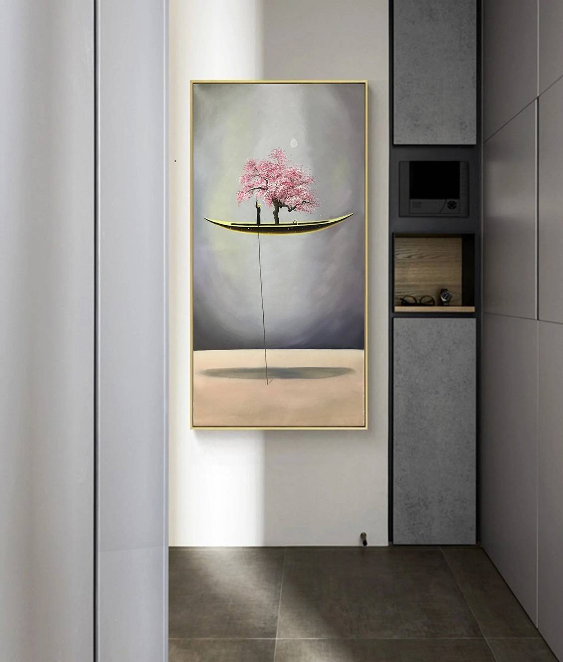 Painting Original Sailboat Tree Blossom Abstract Canvas Artwork NC9VR