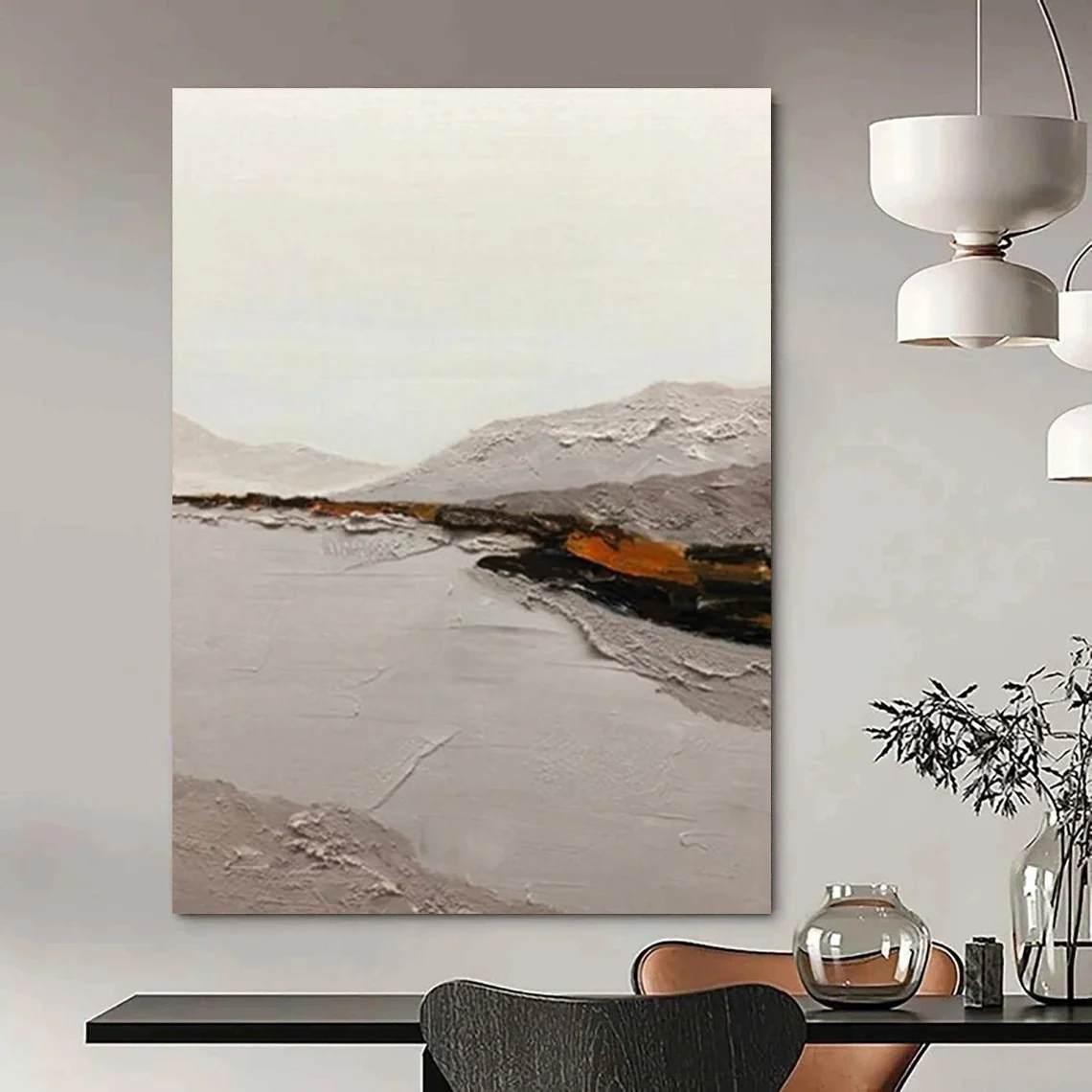 Brown Hand-painted Mountain Landscape Minimalist Wall Art 8T5CB