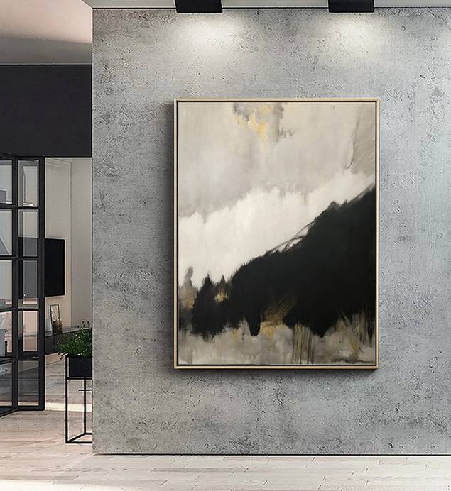 Gold Original Leaf Abstract Canvas Artwork for Office 6H90F