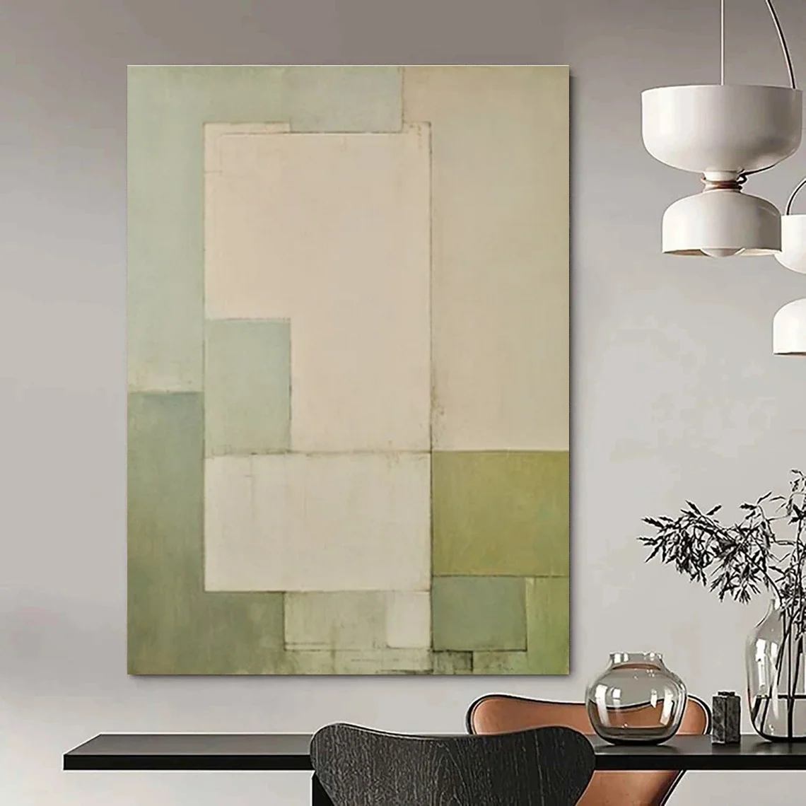Ideal Hand-painted Fine Green Inviting Abstract Artwork L5KEG