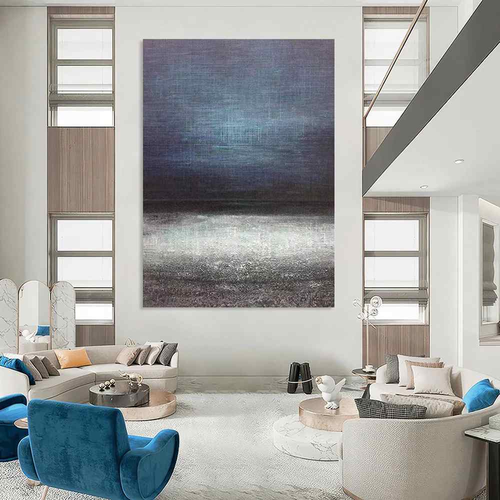 Dark Handmade Blue Subtle Acrylic Abstract Wall Art RSYN9