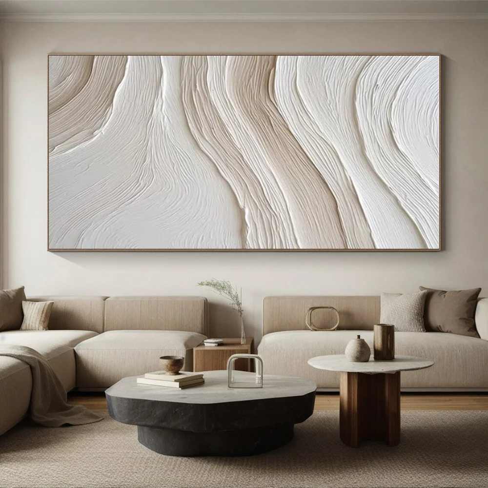 Gallery Handmade Wave White Contemporary Canvas Wall Art G55B3