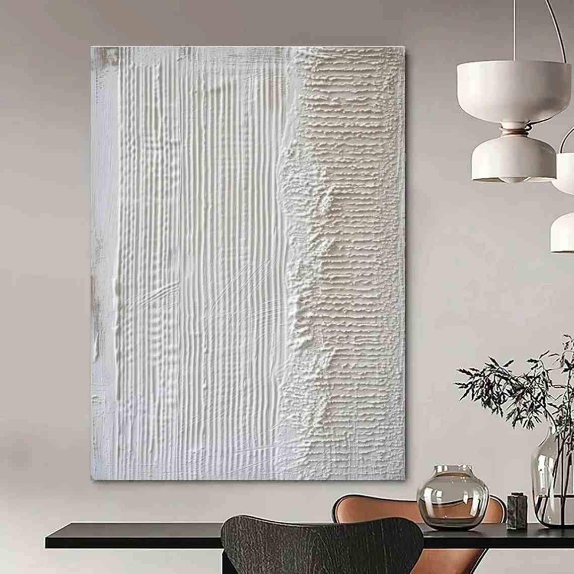 White Handmade Living Textured Abstract Canvas Wall Art W4A4V
