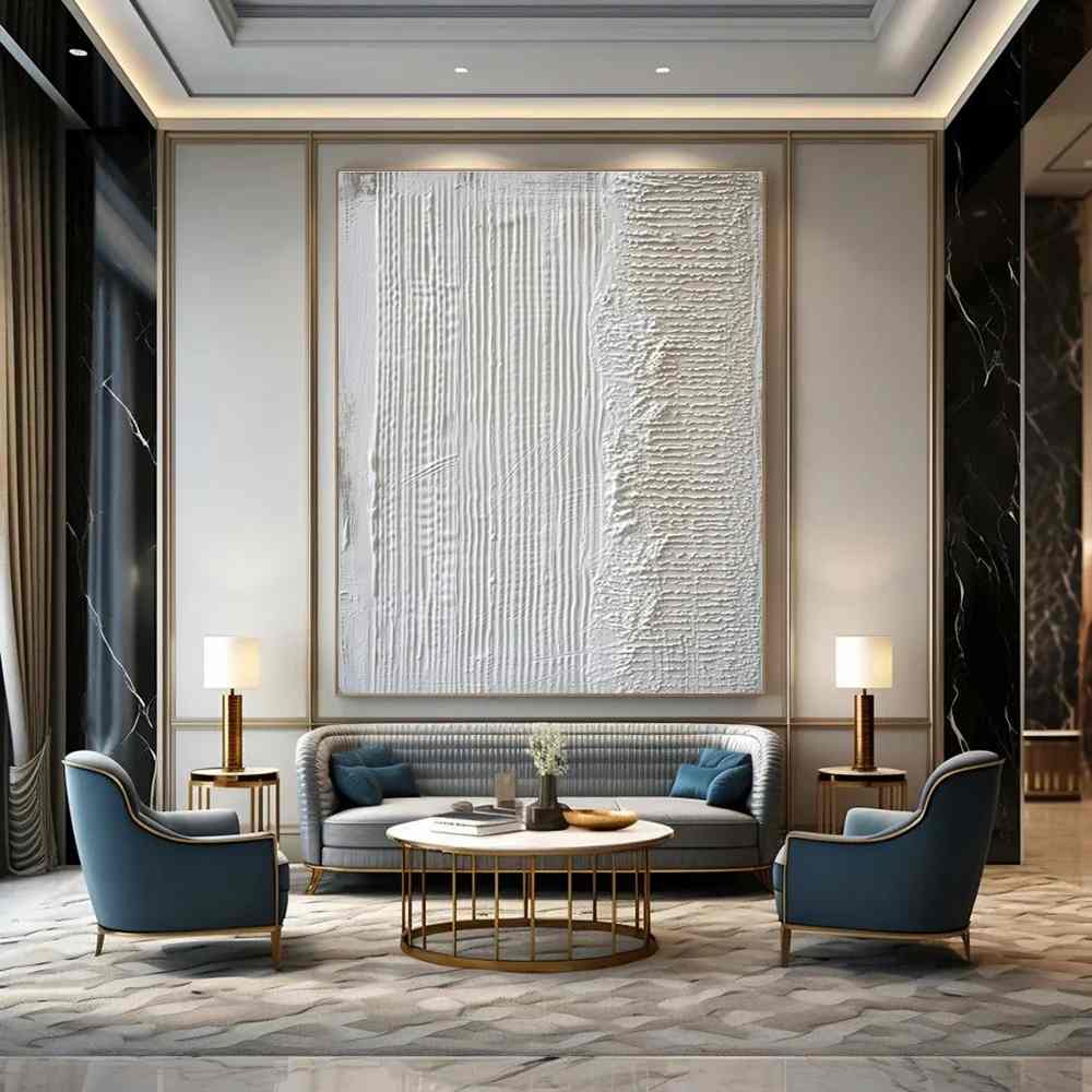 White Handmade Living Textured Abstract Canvas Wall Art W4A4V