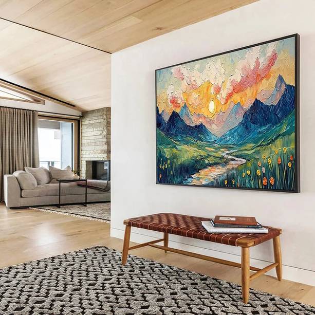 Room Hand-painted Mountain Valley Canvas Large Wall Art WXW9H