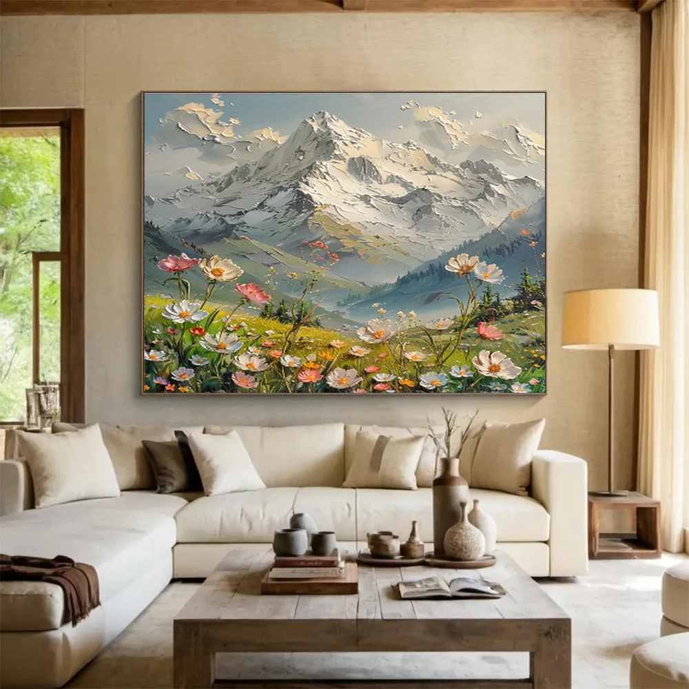 Adding Handmade Mountain Room Flower Abstract Canvas Artwork E2209