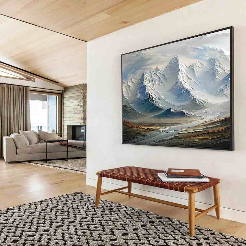 Statement Hand-painted Mountain Landscape Abstract Artwork for Office IJT4Z