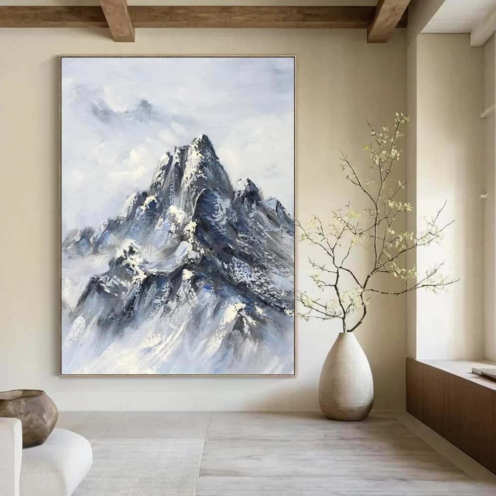 Mountain Hand-painted Blue Abstract Canvas Large Wall Art YEFJ0
