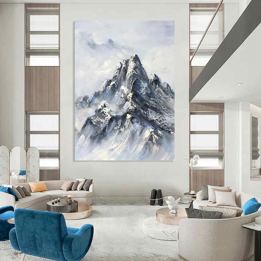 Mountain Hand-painted Blue Abstract Canvas Large Wall Art YEFJ0