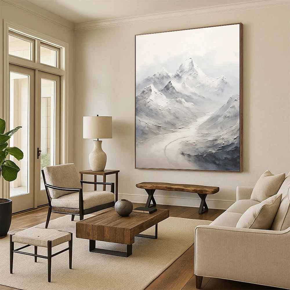 Grey Handmade Mountain Landscape Abstract Canvas Artwork 42P31