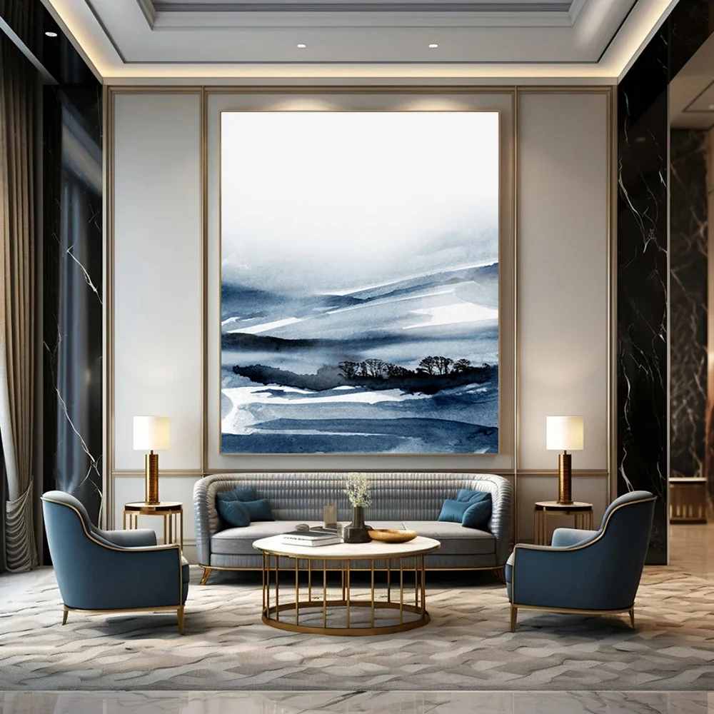 Indigo Handmade Adding Living Mountain Landscape Large Wall Art L822A