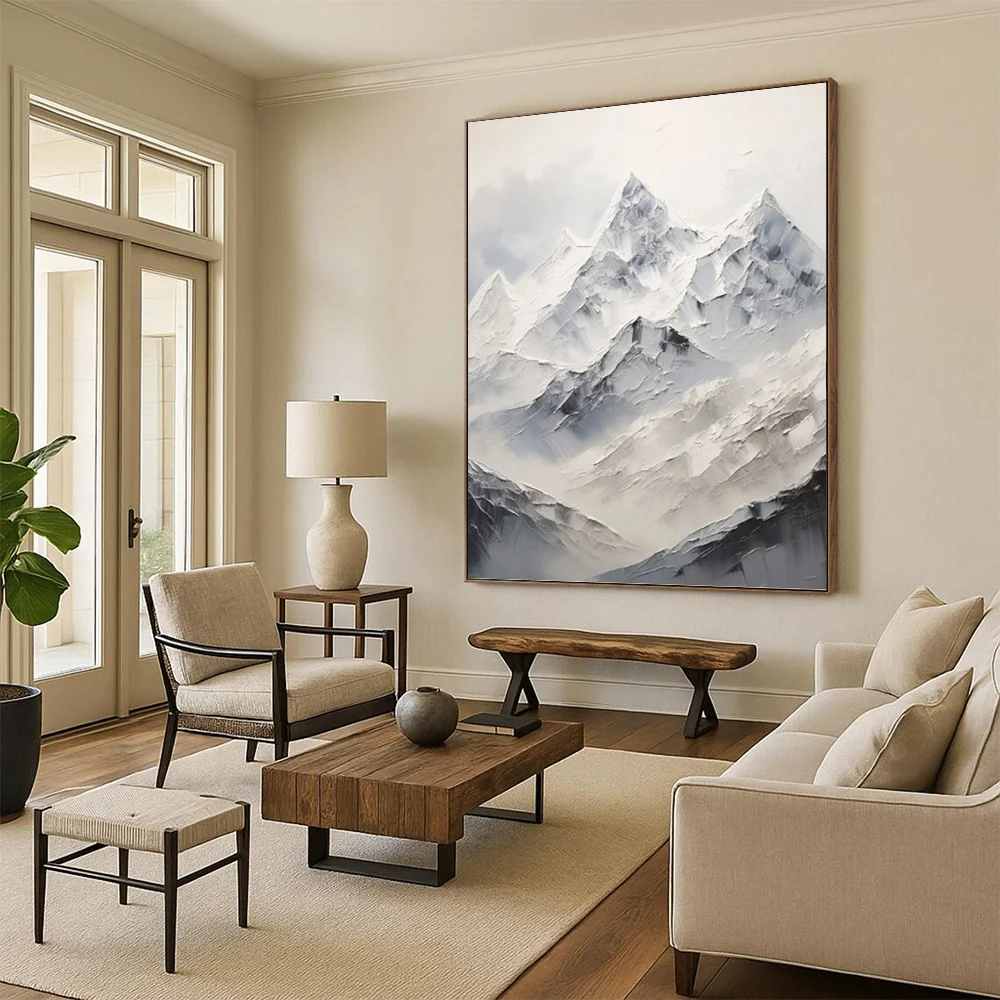 Sellers Hand-painted Mountain White Room Abstract Canvas Artwork 3O7TA