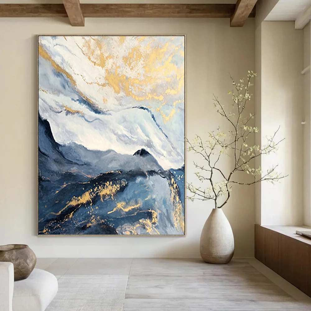 Mountain Hand-painted Handmade Landscape Leaf Waves Luxurious 36HWN