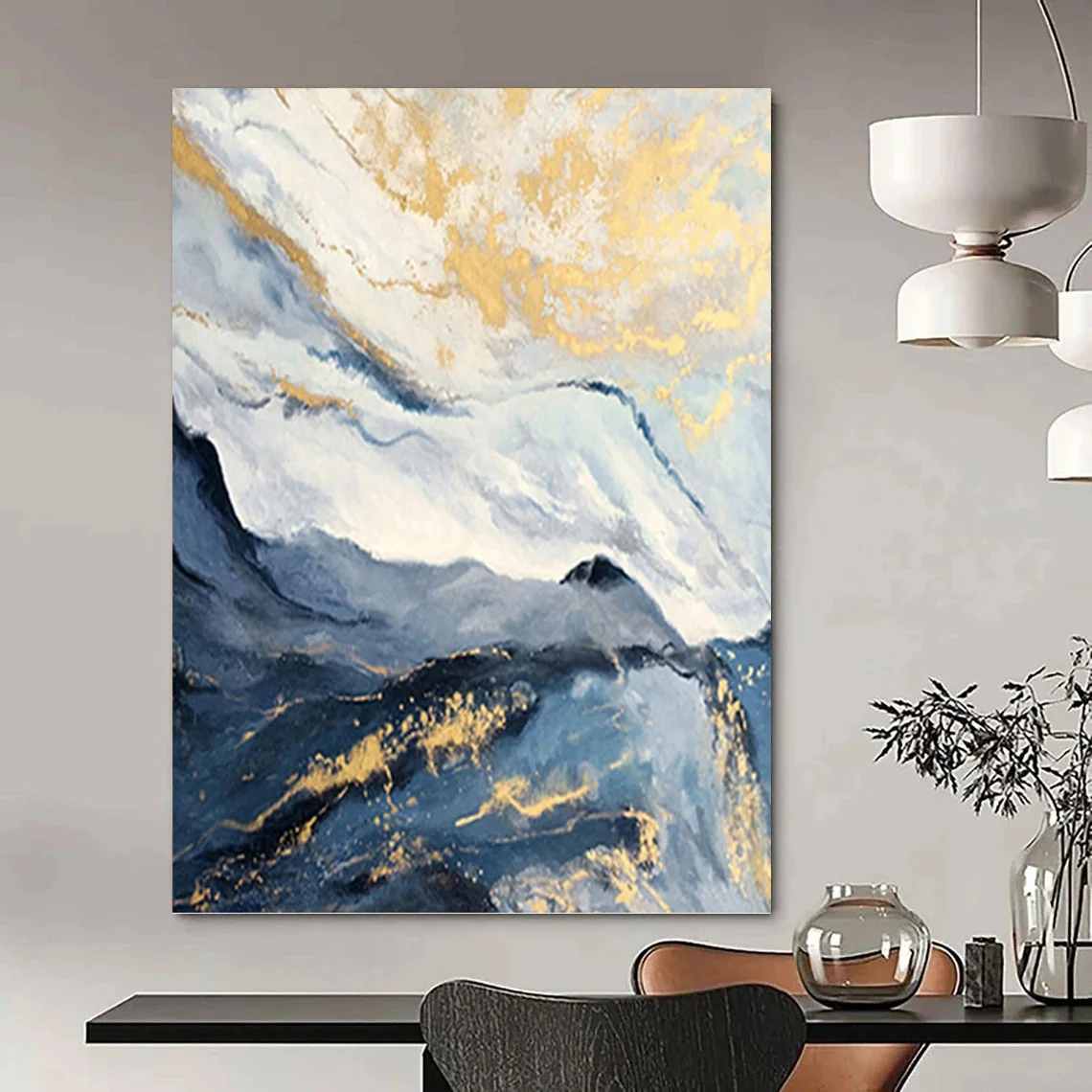 Mountain Hand-painted Handmade Landscape Leaf Waves Luxurious 36HWN