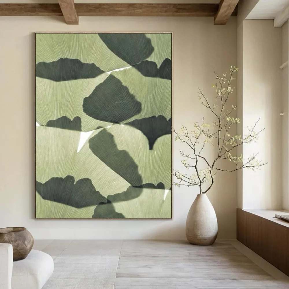 Office Hand-painted Original Shadows Leaf Abstract Canvas Extra Large Wall Art GJ9X7