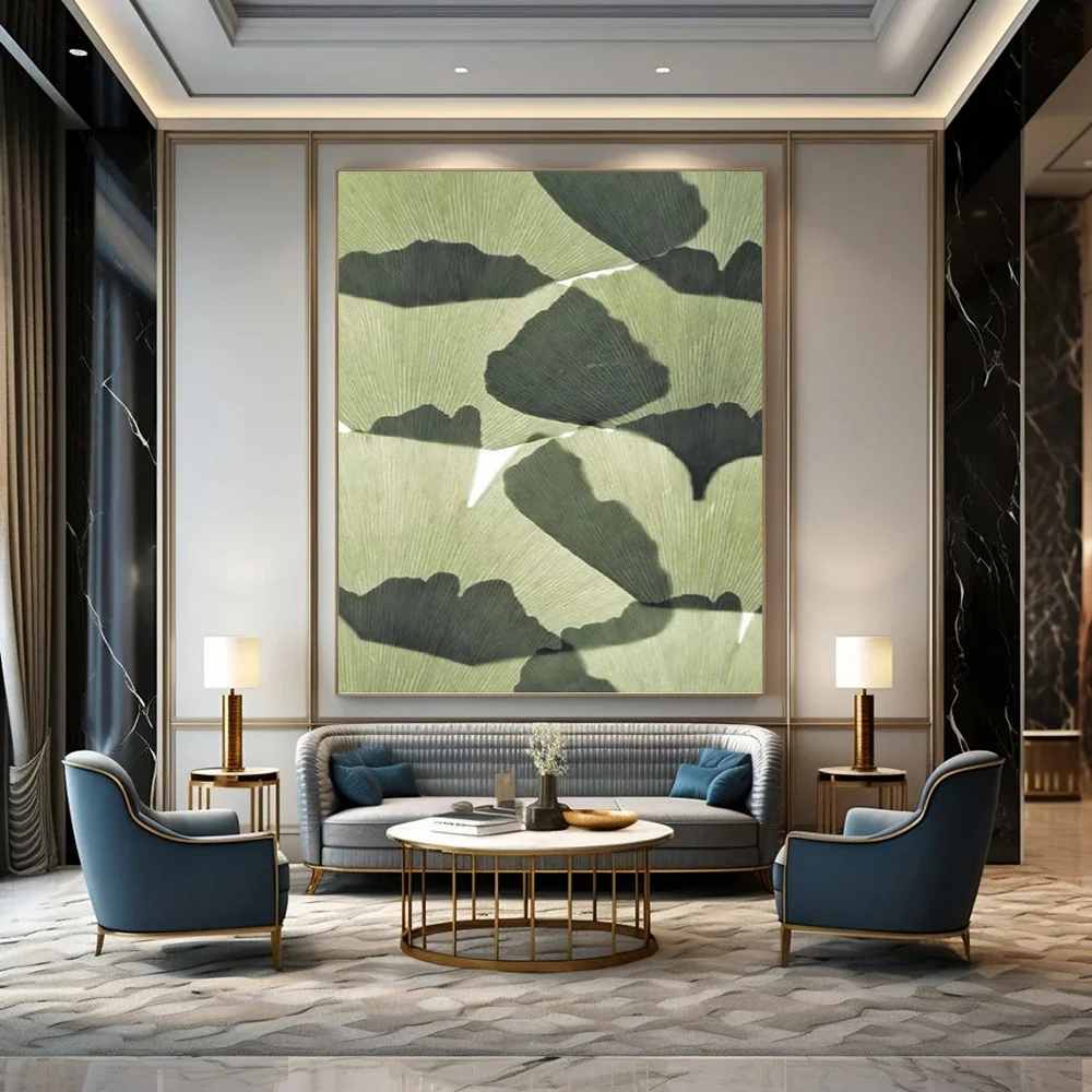 Office Hand-painted Original Shadows Leaf Abstract Canvas Extra Large Wall Art GJ9X7