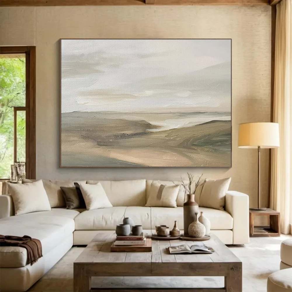 White Hand-painted Landscape Textured Abstract Artwork N03ED