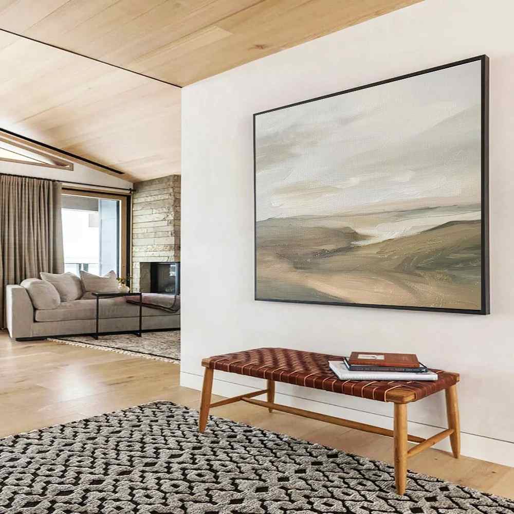 White Hand-painted Landscape Textured Abstract Artwork N03ED