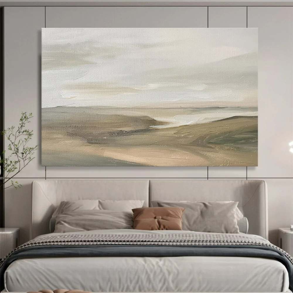 White Hand-Painted Landscape oversized neutral Extra Large Wall Art for nursery
