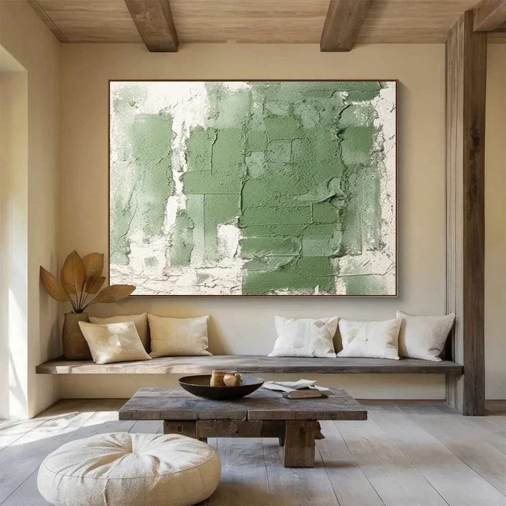 Inspired Handmade White Studio Green Abstract Extra Large Wall Art 5BRO6