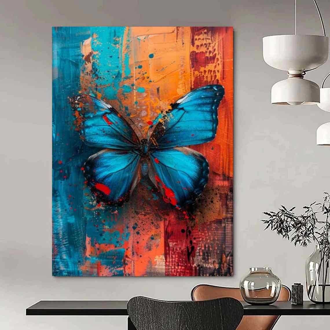 Bohemian Original Handmade Bedroom Splashed Blue Abstract Extra Large Wall Art B64QE