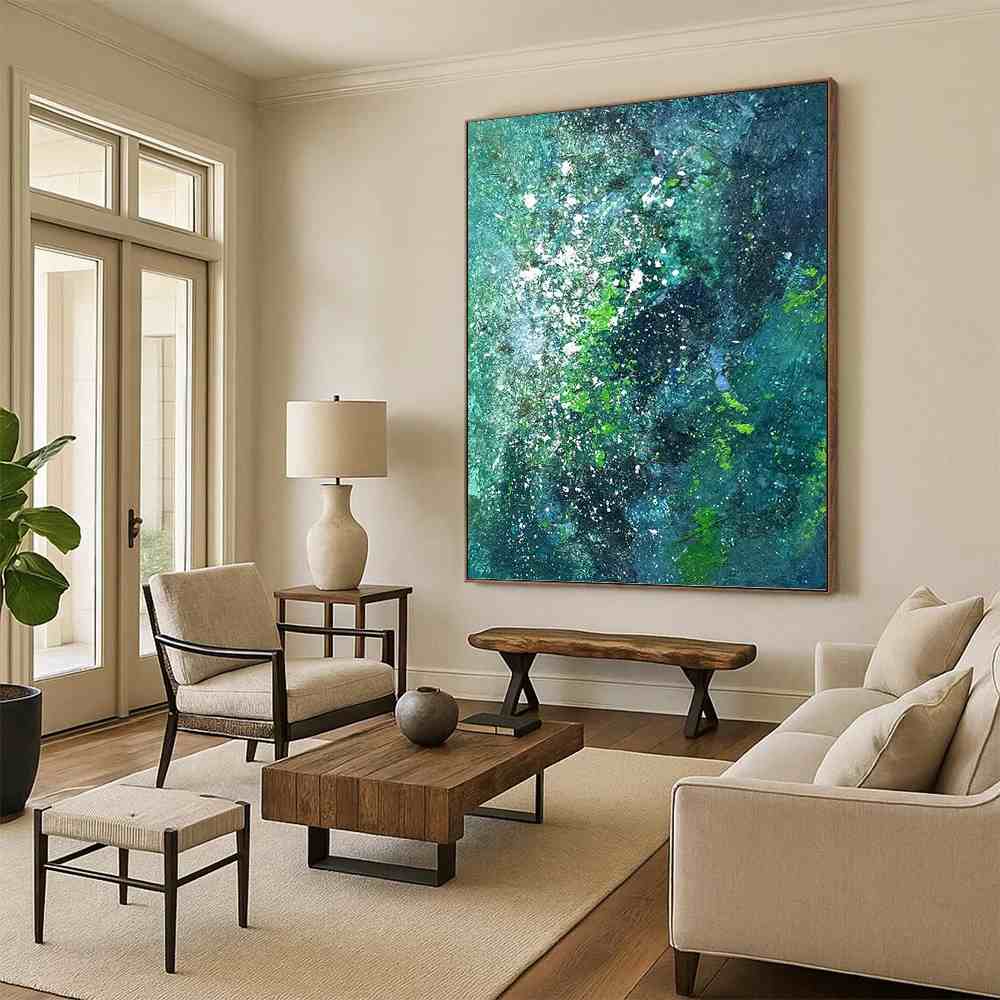 Nature Hand-painted Teal Abstract Canvas Extra Large Wall Art ZFJ36