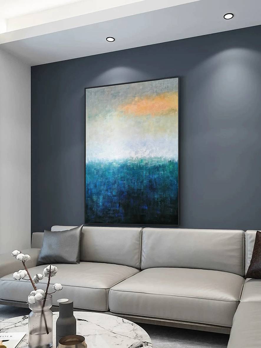Modern Handmade Original Hallway Navy Abstract Canvas Wall Art B4L1K