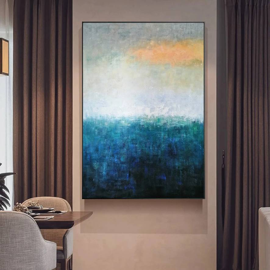 Modern Handmade Original Hallway Navy Abstract Canvas Wall Art B4L1K