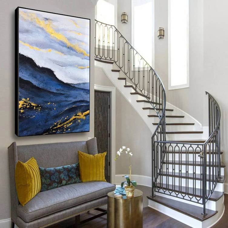 Contemporary Handmade Original Gold Leaf Abstract Canvas Artwork AS48E