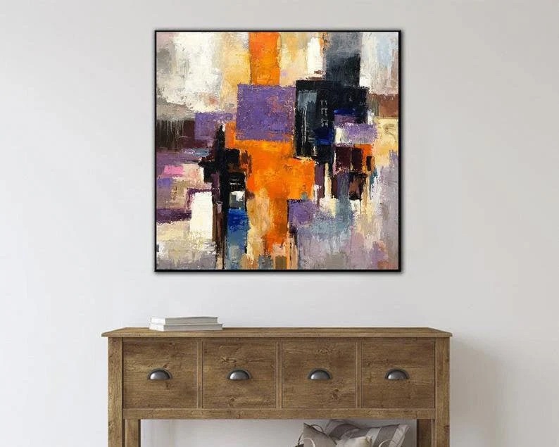 Huge Hand-painted Contemporary Office Colorful Abstract Canvas Artwork 69RGD