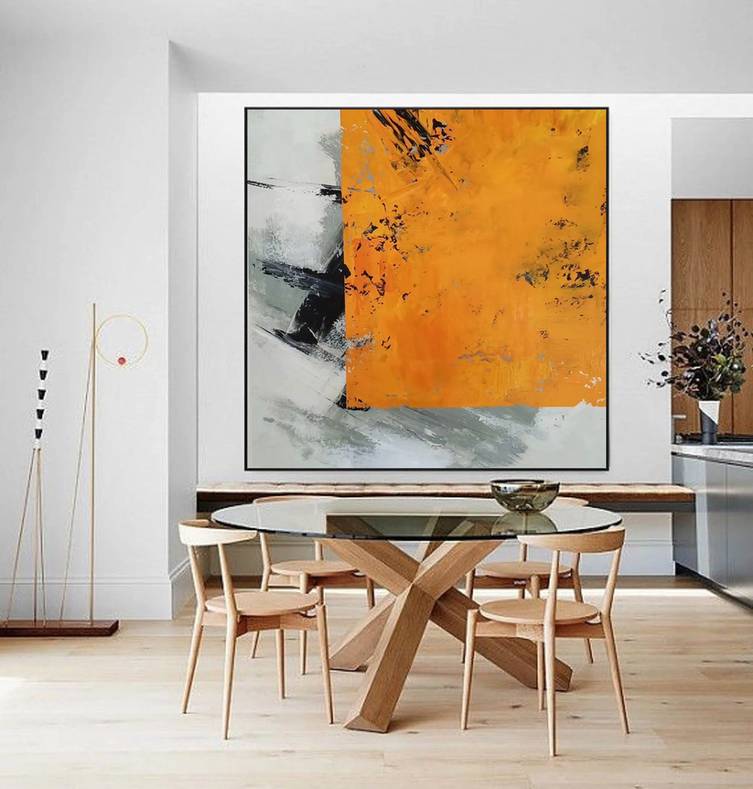 Painting Hand-painted White Orange Gray Abstract Canvas Wall Art 3Z0YB