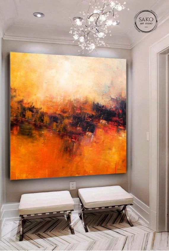 Art Hand-painted Deco Orange Sunset Abstract Canvas Wall Art 8GPV4