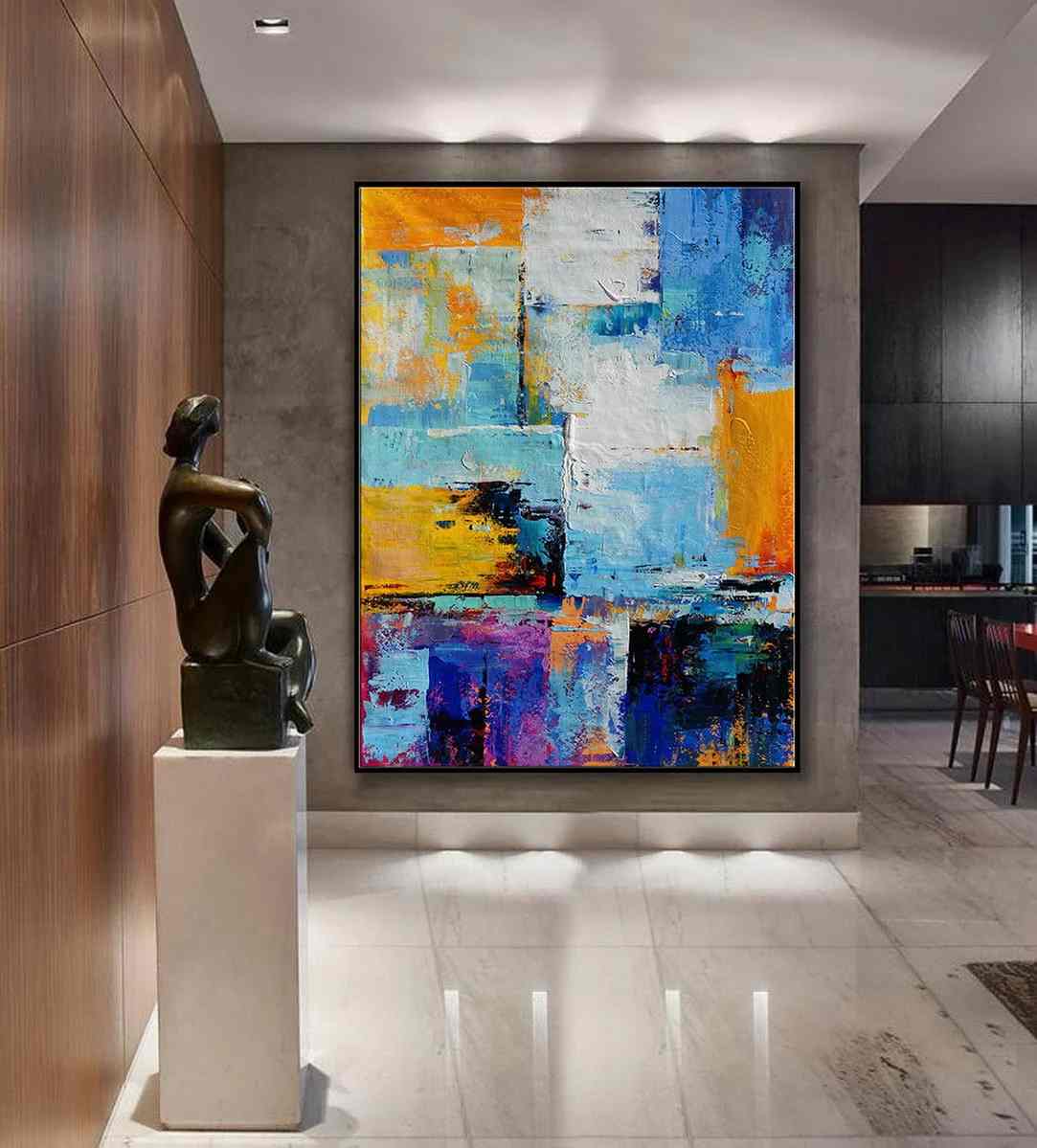 Contemporary Original Knife Palette Yellow Abstract Canvas Wall Art 25BN9