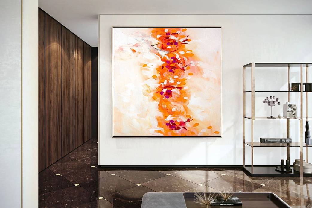 White Hand-painted Orange Abstract Painting Abstract Canvas Artwork 5QXSQ