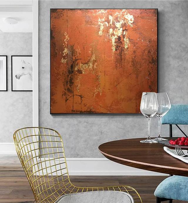 Abstract Handmade Original Orange Gold Contemporary Abstract Canvas K87QG