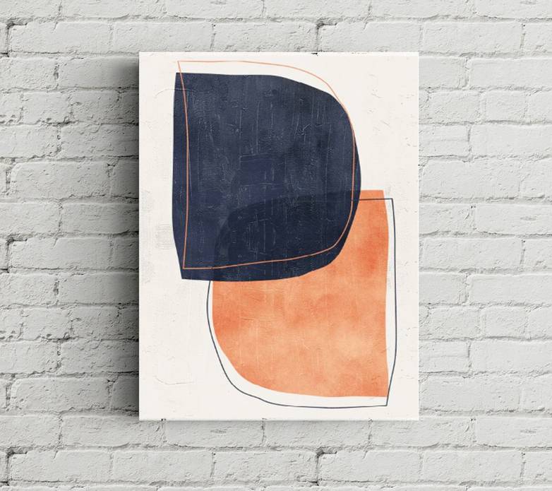Orange Hand-painted Handmade Canvas Blue Geometric Abstract Canvas C70Y3
