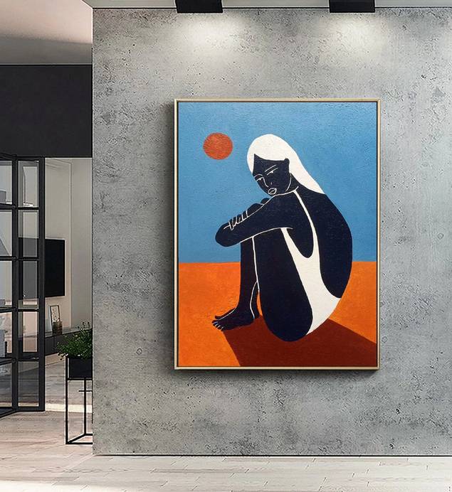 Orange Handmade Original People Modern White Abstract Canvas Artwork 5DKFC