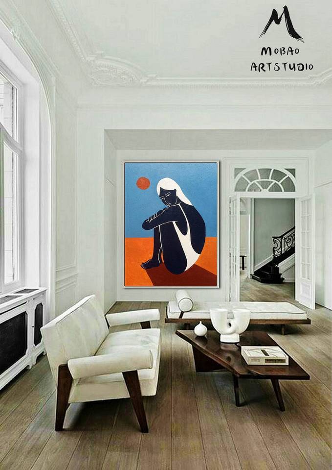 Orange Handmade Original People Modern White Abstract Canvas Artwork 5DKFC