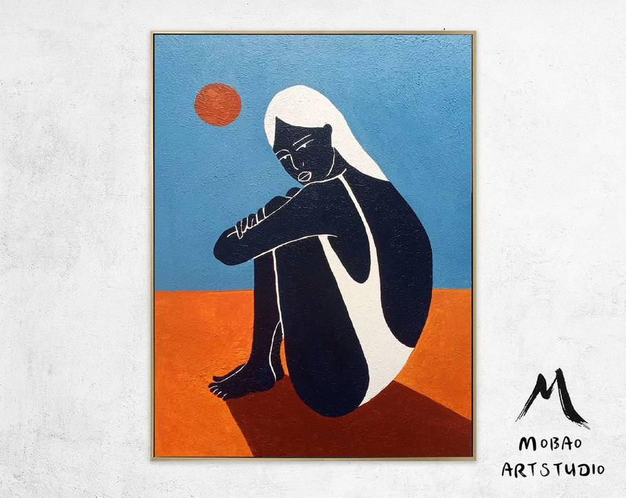 Orange People Modern fine art print for hotel room