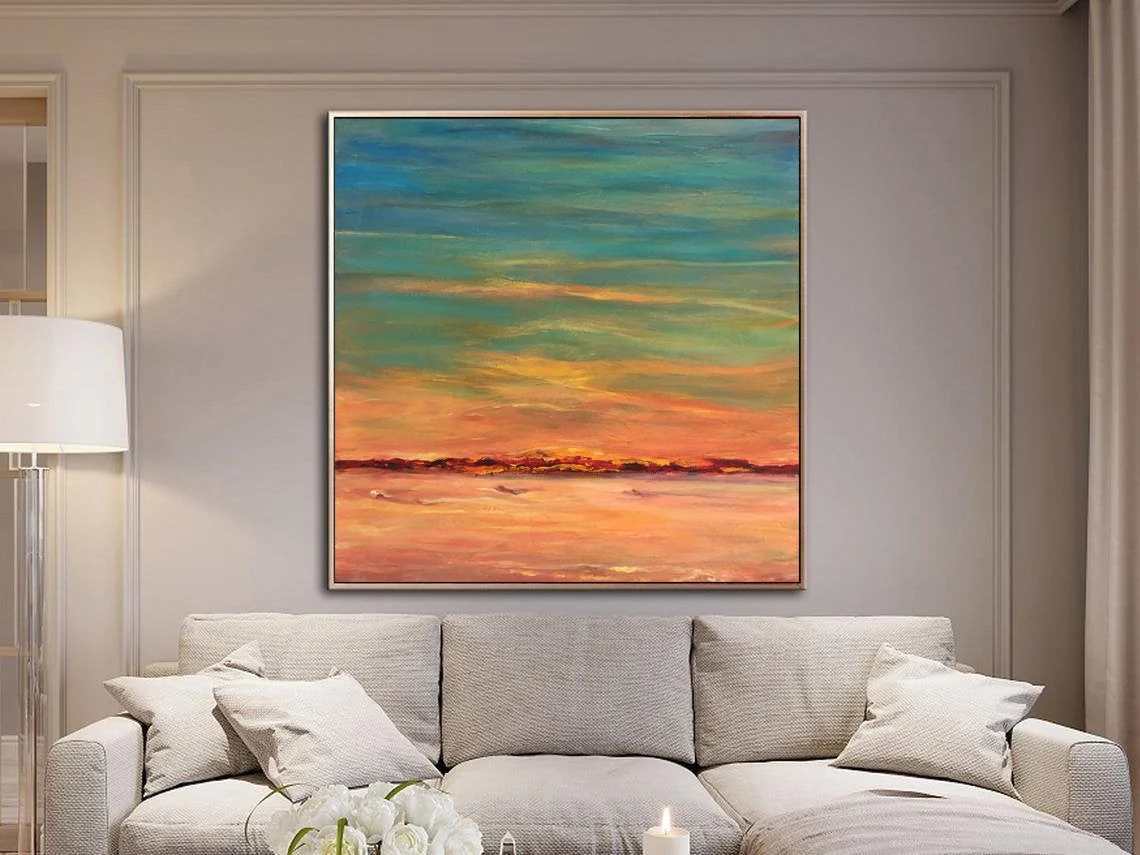 Entryway Handmade Your Sunset White Abstract Canvas Wall Art 3L9MC