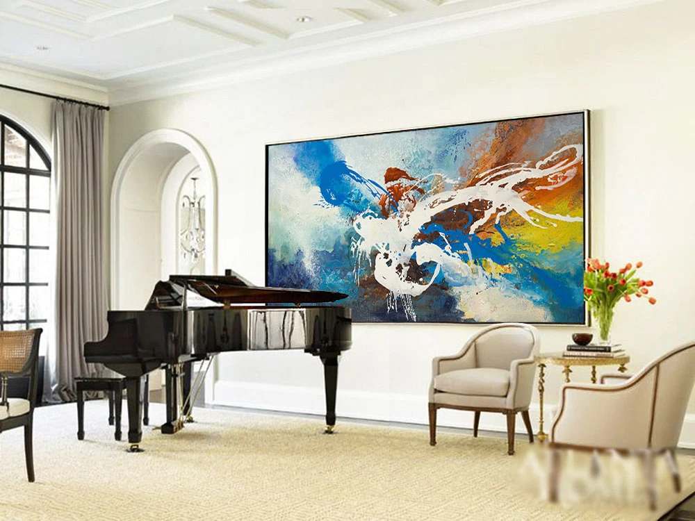 Orange Original Blue Abstract Canvas Artwork B4D09