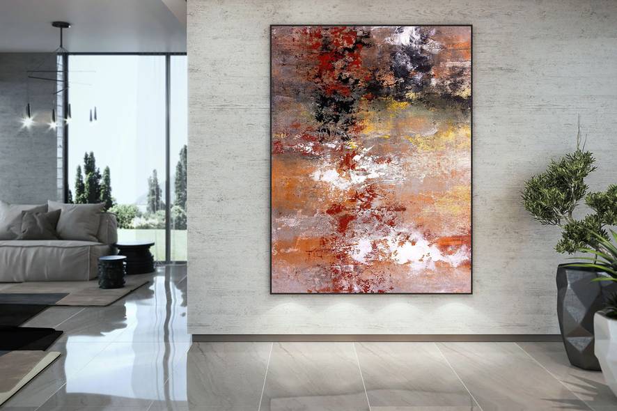 Orange Handmade White Red Not Abstract Canvas Wall Art BR08O