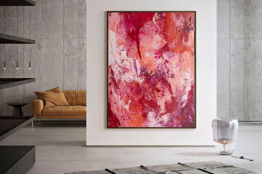 Days Handmade Hand-painted Office Orange Abstract Canvas Artwork VV5F8