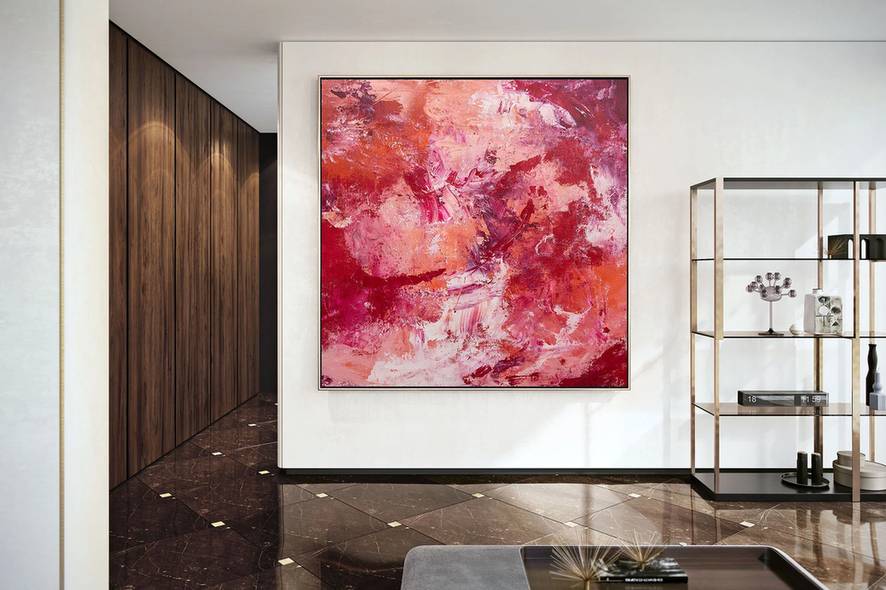 Days Handmade Hand-painted Office Orange Abstract Canvas Artwork VV5F8