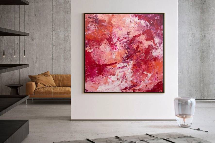 Days Handmade Hand-painted Office Orange Abstract Canvas Artwork VV5F8