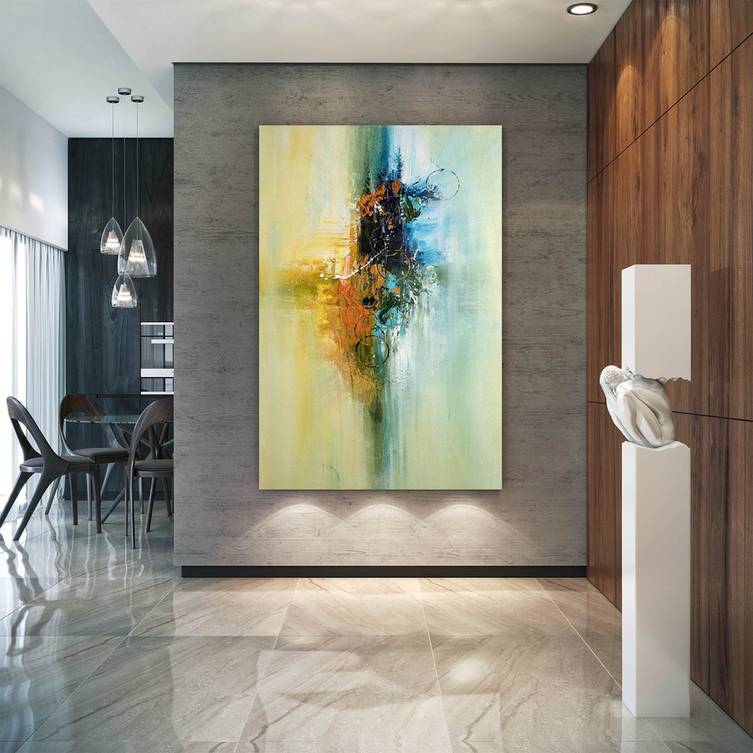 Painting Original Hand-painted Yellow Canvas Orange Abstract Canvas 52HQ5