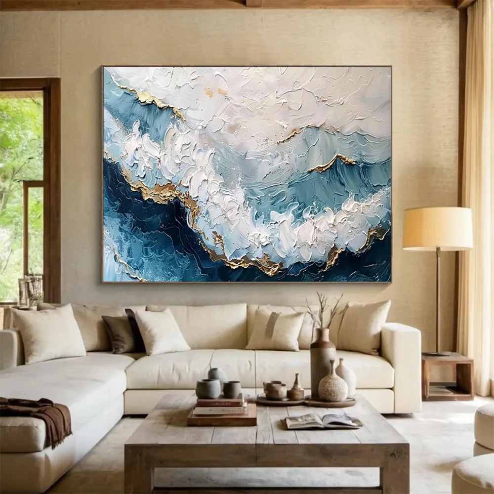 Textured Handmade Golden Coastal Abstract Artwork D4CNO