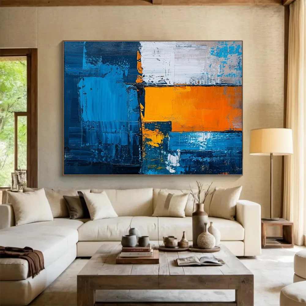 White Hand-painted City Bold Abstract Artwork 7LKIO